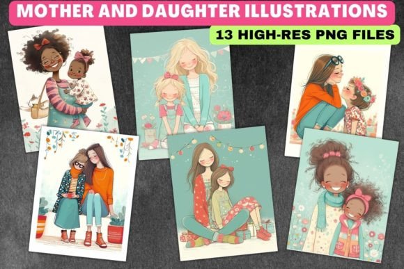 12 Mother and Daughter Illustrations for Tender Design