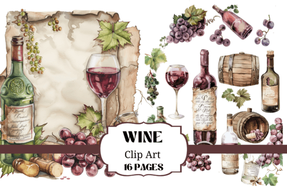 16 Pages of Wine Clip Art Illustrations: A Vintage Visual Toolkit