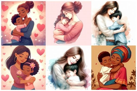 6 Mother's Day Illustrations - JPG for Your Designs