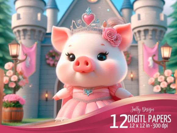 Enchanting Baby Pig Princess Illustrations: A Digital Collection
