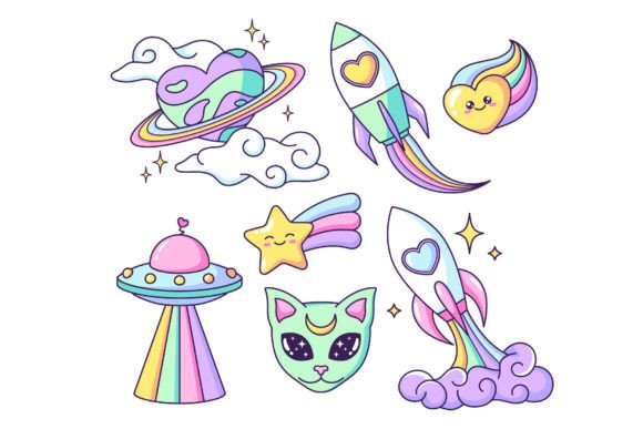 Space Heart Objects Illustrations: Cosmic Charm for Your Creative Projects