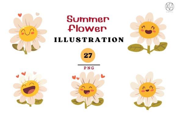 Summer Daisy & Heart Illustrations: Vintage Charm for Your Designs