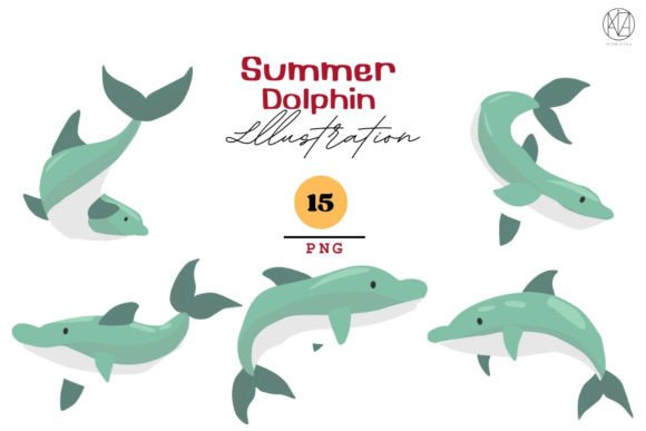 Summer Dolphin Illustrations: 15 PNGs for Creative Projects