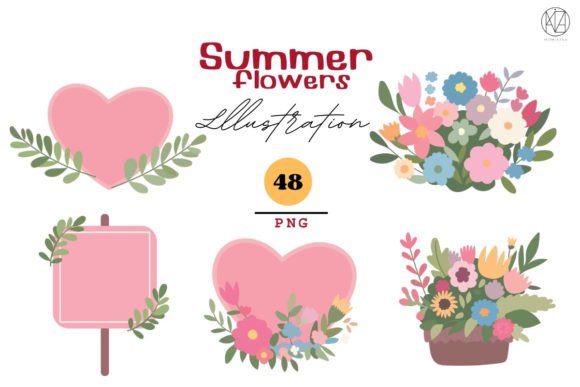 Summer Floral Illustrations 48 PNG: Vintage Charm for Modern Projects