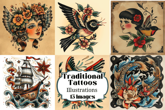 Unlocking Vintage Charm with Traditional Tattoos Flash Illustrations