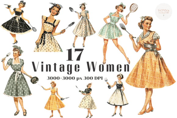 Vintage Women Illustrations Clipart: Timeless Elegance for Your Projects