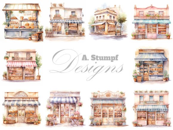 Whimsical Bakery Watercolor Clipart Illustrations