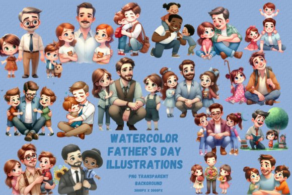 Whimsical Watercolors: Cartoon Style Father’s Day Illustrations